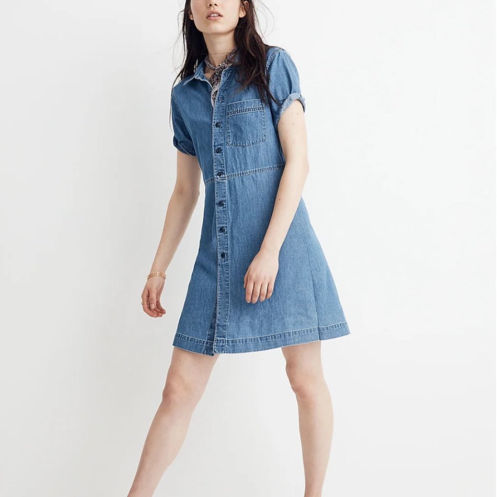 Madewell Denim Waisted Shirtdress in Penview Wash XXS